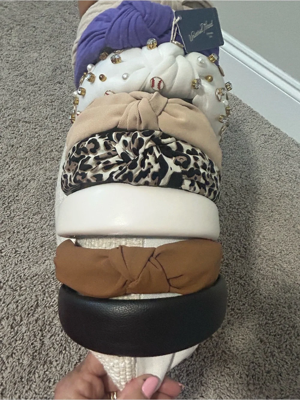 9 Assorted Women's Headbands - Neutral, Brown, White, Purple & Leopard
